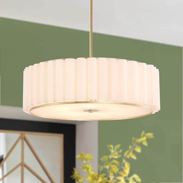 slide 2 of 11, GetLedel 24" 5-Light Modern Pleated Drum Chandelier Gold