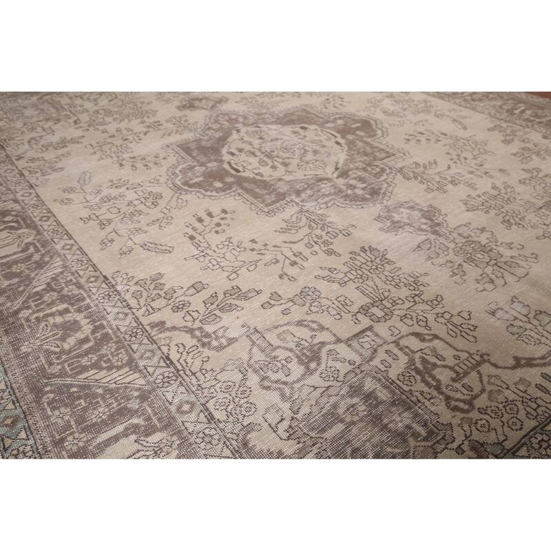 Distressed Tabriz Vintage Persian Rug Hand-Knotted Wool Carpet - 9'9" x 12'3"