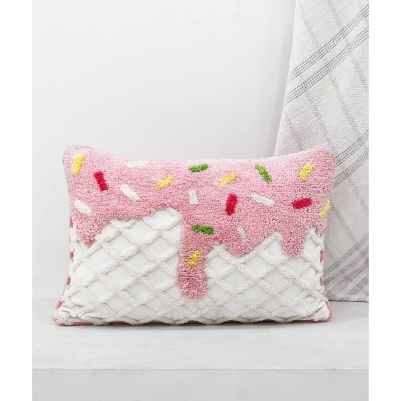 Vibhsa Novelty Tufted Decorative Pillow with Ice Cream Design, 14"X20"