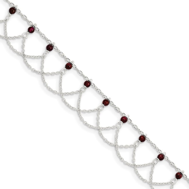 Curata 925 Sterling Silver Polished Garnet Anklet 10 Inch Spring Ring