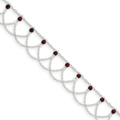 Curata 925 Sterling Silver Polished Garnet Anklet 10 Inch Spring Ring