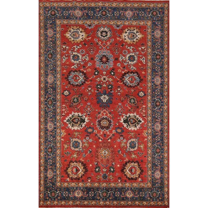 Vegetable Dye Heriz Area Rug Hand-Knotted Traditional Wool Carpet - 5'11" x 9'0"