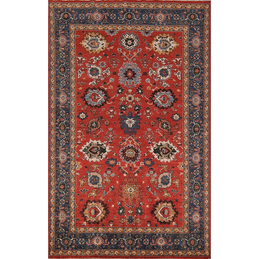 Vegetable Dye Heriz Area Rug Hand-Knotted Traditional Wool Carpet - 5'11" x 9'0"
