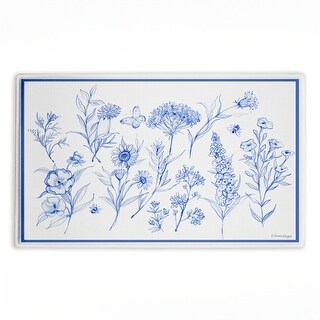 Stupell Single Blue Flower Sprigs Printed Plush Bath Mat and Bath Rug ...
