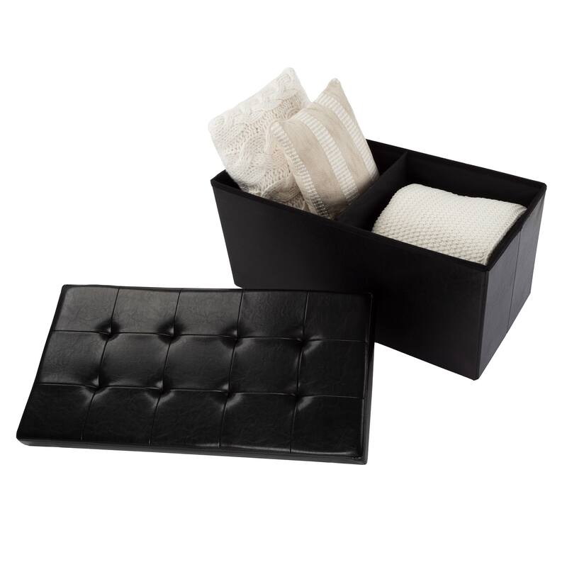 Lavish Home Faux Black Leather Storage Ottoman