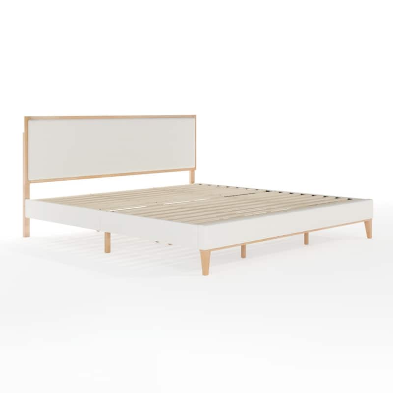 Martha Stewart Wooden Platform Bed with Upholstered Base and Triple Inset Headboard