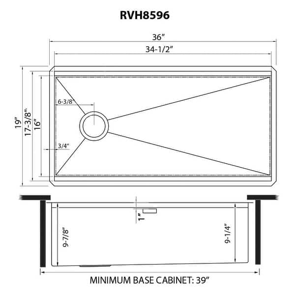 Ruvati 36-inch Workstation Slope Bottom Offset Drain Undermount 16 Gauge Kitchen Sink - RVH8596 - 36" x 19″