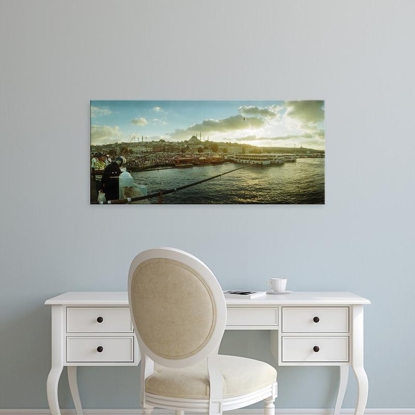 Easy Art Prints Panoramic Image 'People fishing in the Bosphorus Strait, Marmara Region, Istanbul, Turkey' Canvas Art