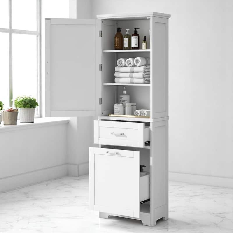 Freestanding Bathroom Cabinet with 2 Drawers, Adjustable Shelf & Door, Waterproof Painted MDF Storage Unit