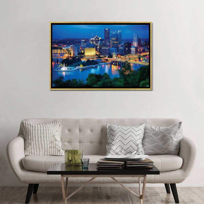 iCanvas "Pittsburgh Downtown Night Scenic View" by George Oze Framed Canvas Print