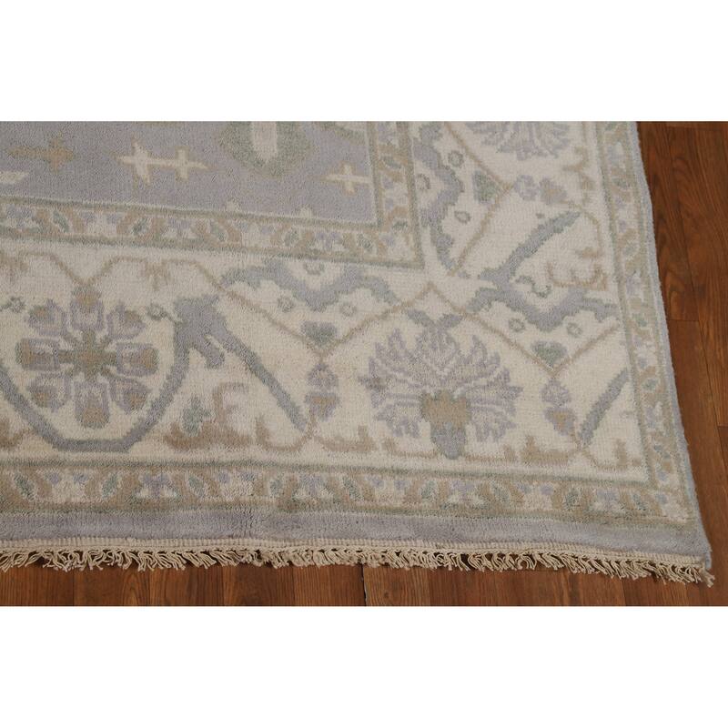 Transitional Gray Oushak Style Area Rug Hand-Knotted Wool Carpet - 7'11" x 9'10"