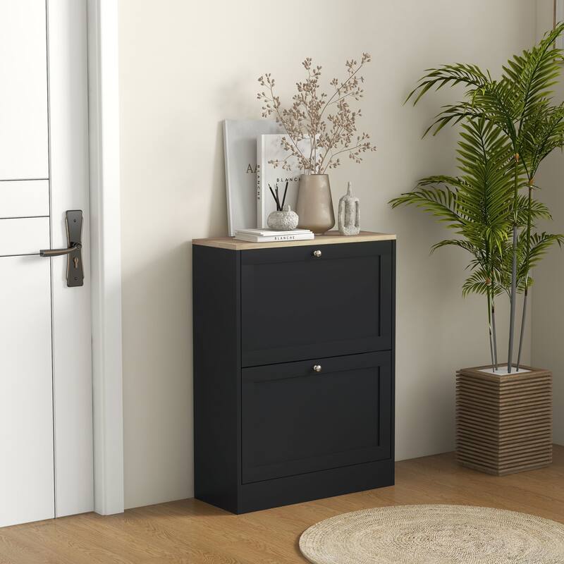 Slim Shoe Cabinet for Entryway, Modern Hidden Shoe Storage Cabinet with 2 Flip