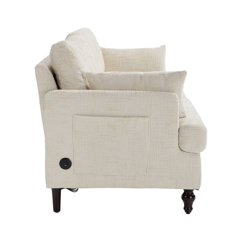 Modern Style Chenille 2-Seater Wood-Legged Sofa With Led Light, Usb Charging Port And Storage Bag Living Room Bedroom Study Room