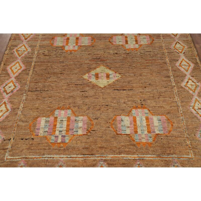 Moroccan Oriental Area Rug Hand-Knotted Brown Modern Wool Carpet - 7'0" x 9'6"