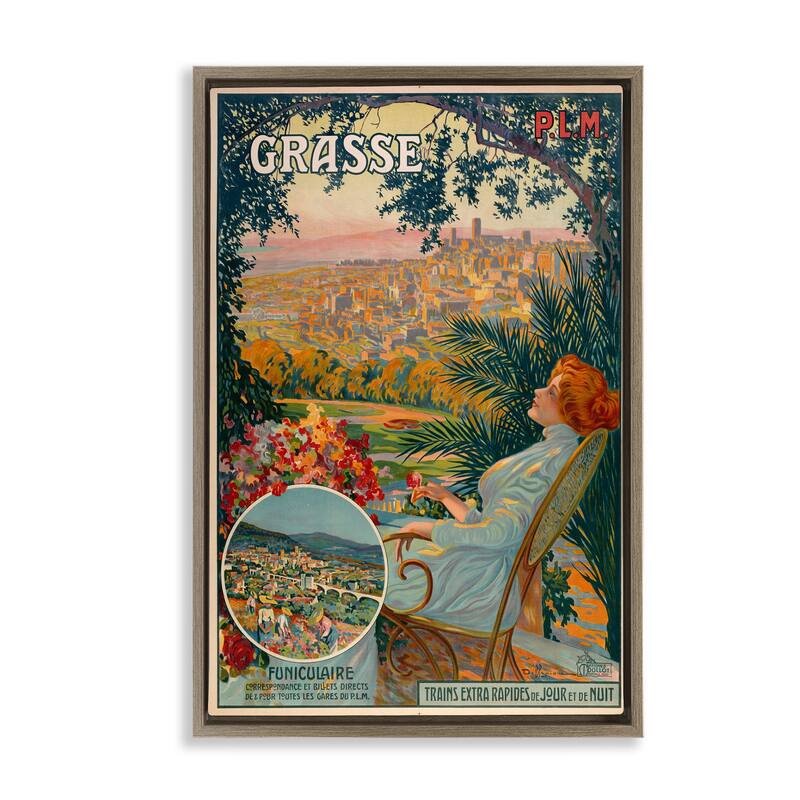 Stupell Vintage Grasse Advertisement Framed Floater Canvas Wall Art Design By Marcus Jules - 21 x 31 - Brown