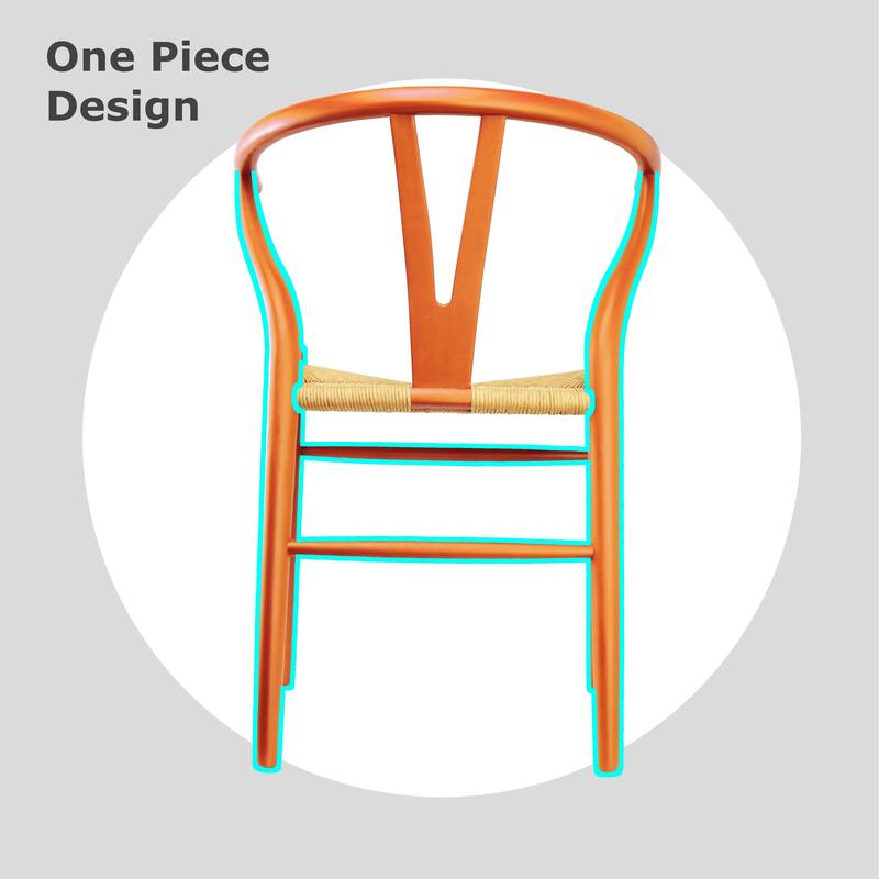 Set of 2 Modern Wish bone Solid Wooden Dining Chair with Woven Paper cord Seat, Farmhouse Y Back Elbow Side Chair
