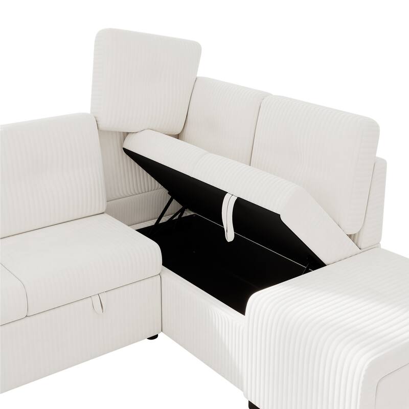 94" Convertible L-shaped Sectional Sofa with Pull-out Bed, Movable Ottoman and Stool, Storage, Cup Holder, and USB Ports