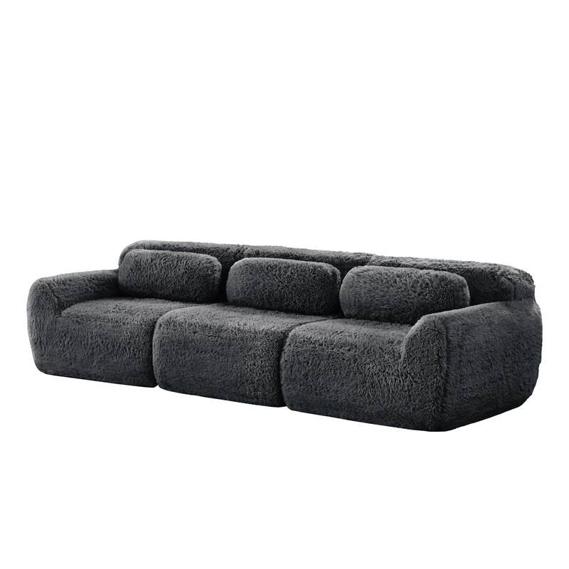 Anmytek 114'' Modern Modular Sectional Sofa - Soft Fluffy Plush Fabric Ergonomic Design Vacuum Compressed