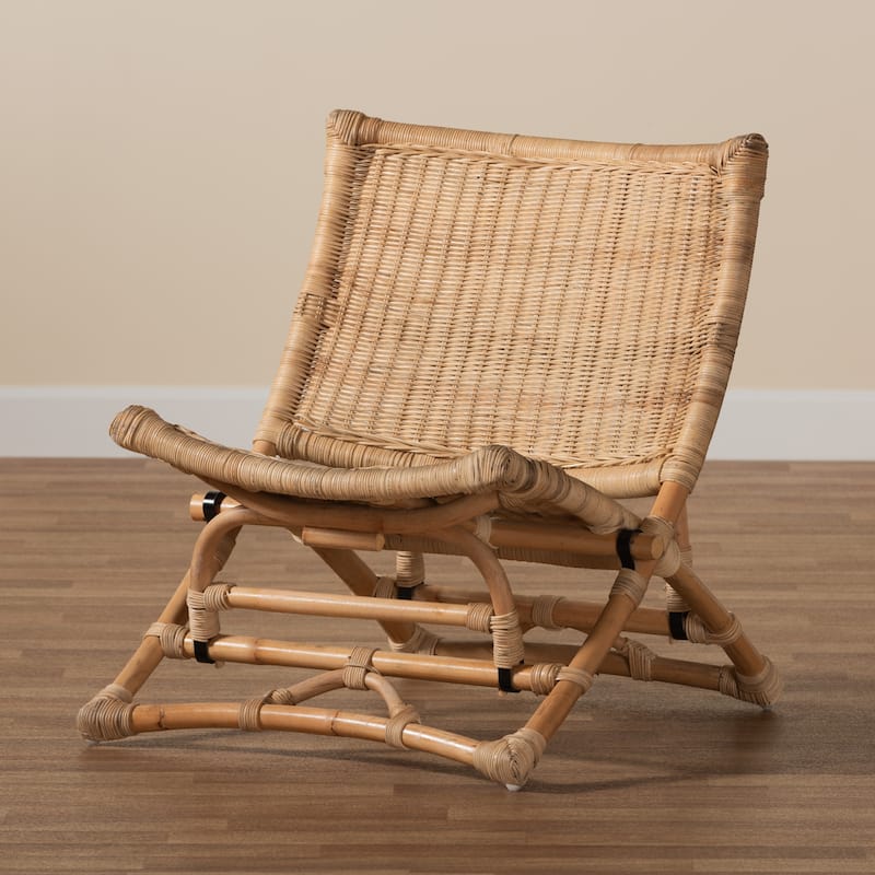 Herrara Modern Bohemian Natural Brown Antique Rattan Foldable Lounge Chair