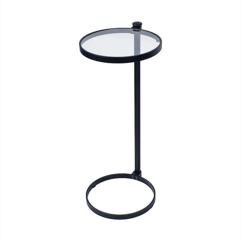 C Shaped Martini Drink Round Table with Black or Gold Metal Base, Carrara Marble or Tempered Glass top