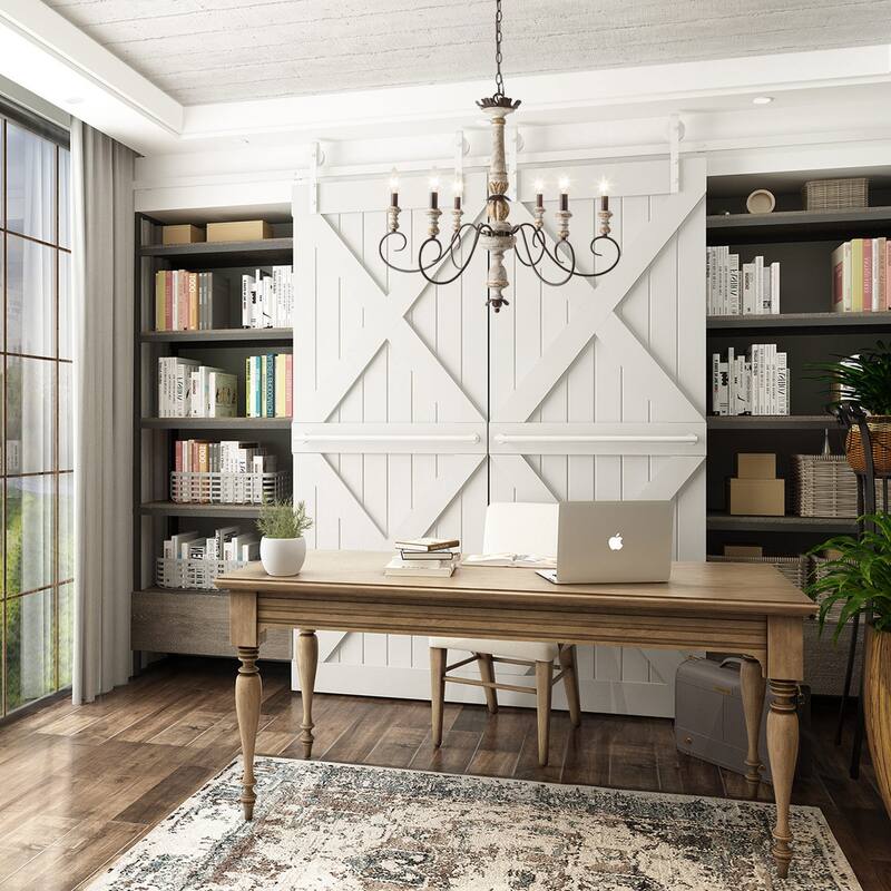 Farmhouse 6-Light Wood Chandelier French Country Light for Dining Room
