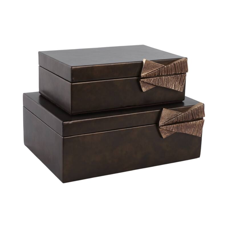 Faux Leather Storage Boxes with Metal Accents (Set of 2) - 9/11" Gray - 11" x 8" x 4"