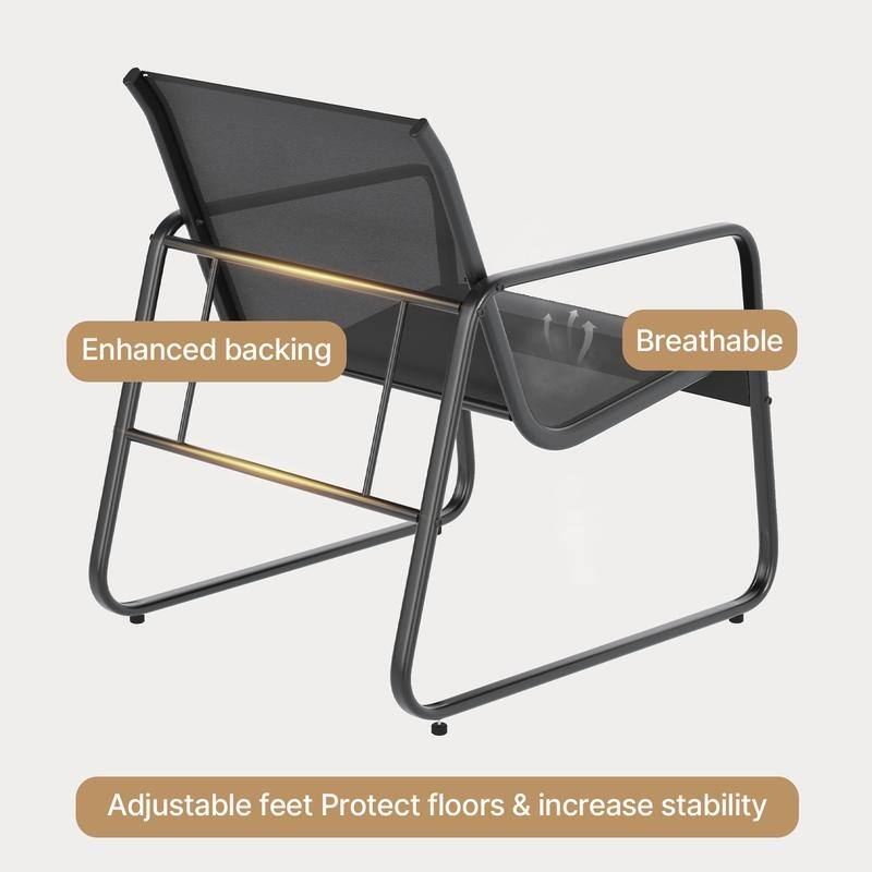 Outdoor 3 Piece Swinging Patio Bistro Table and Chair Set, Garden Furniture Set with Metal Frame Glass Table