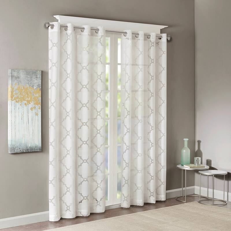 Fretwork Burnout Sheer Curtain Panel - White
