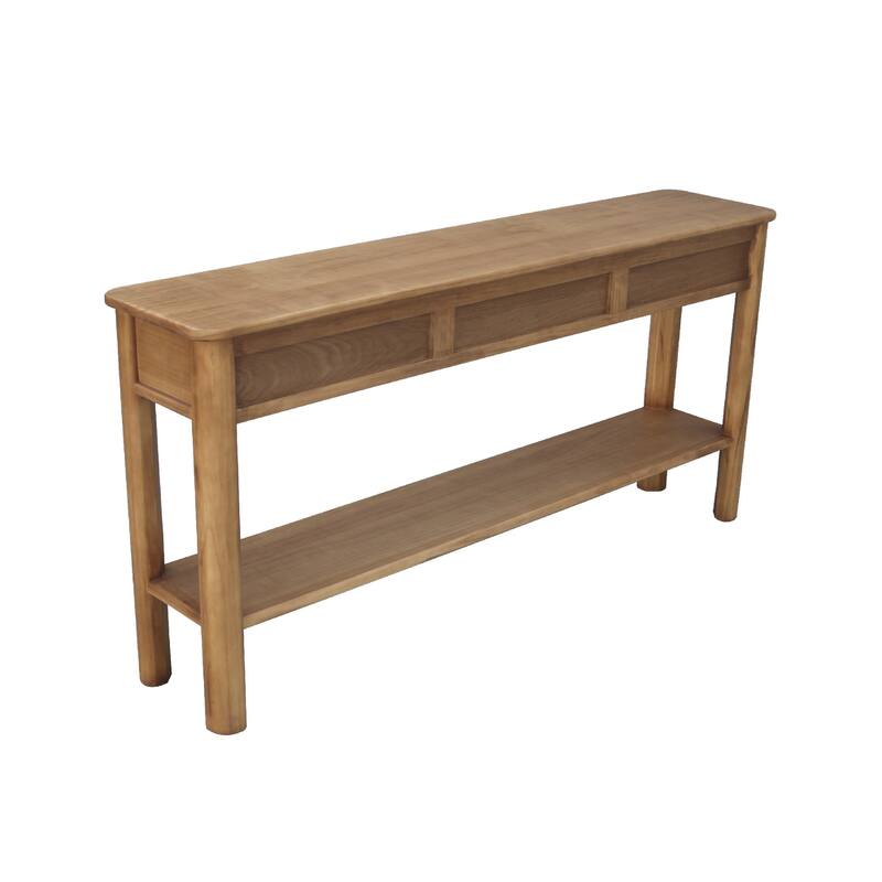 Mele Sofa Console Table, Lower Shelf and 3 Drawers, 62 Inch Natural Brown