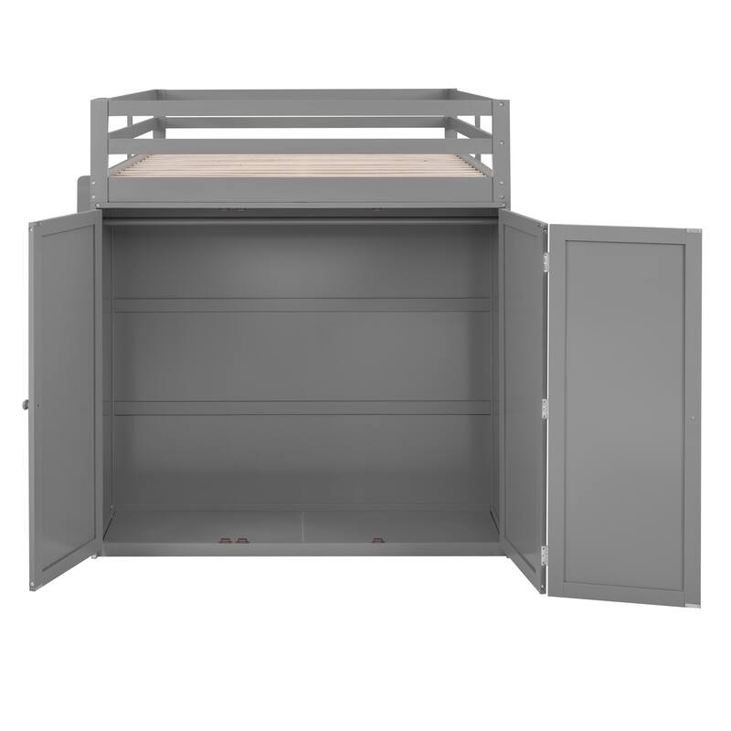Full Loft Bed with Drawers, Desk, Wardrobe, and Guardrails