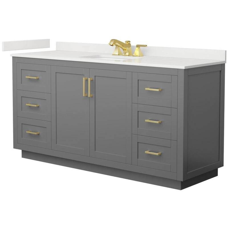 Wyndham Collection WCF292966S-QTZ-US3MXX Miranda 66" Free Standing - Dark Gray / White Quartz Top / Brushed Gold