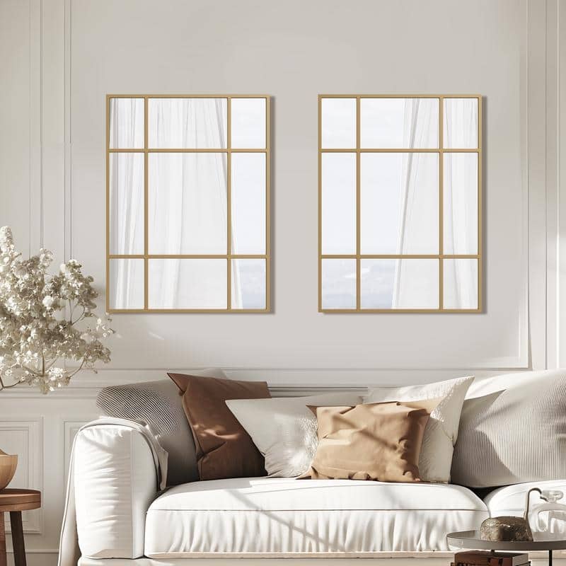 Iron Metal Frame Rectangular Windowpane Wall Mirror Farmhouse Rustic Elegant Decor for Living Room Bedroom Bathroom Entryway