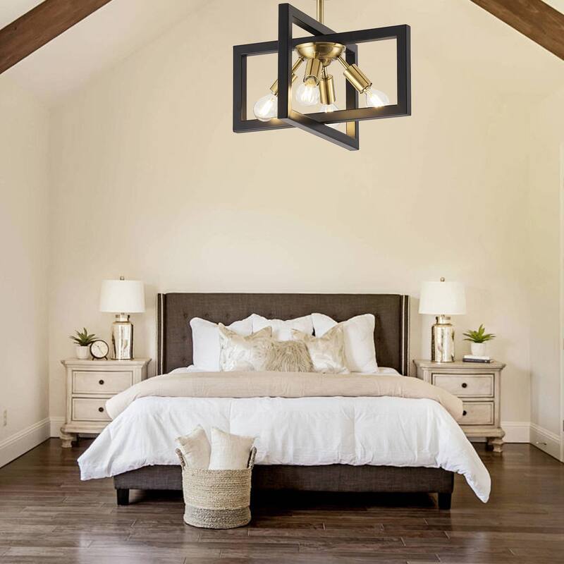 14.5-inch stylish metal semi-recessed 4-light ceiling lamp with horizontally rotating frame
