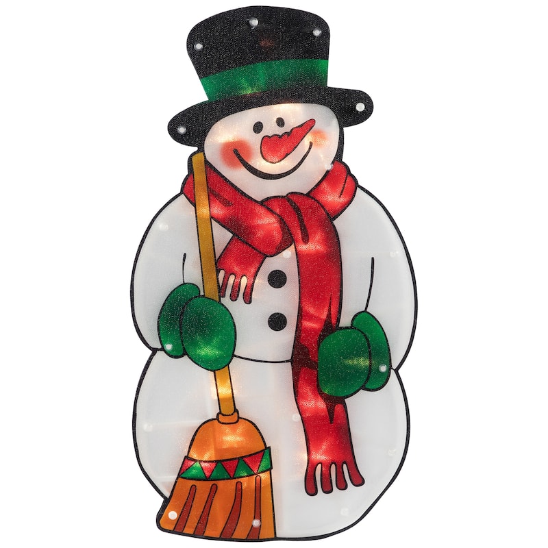 17.5" Lighted Snowman with Broom Christmas Window Silhouette