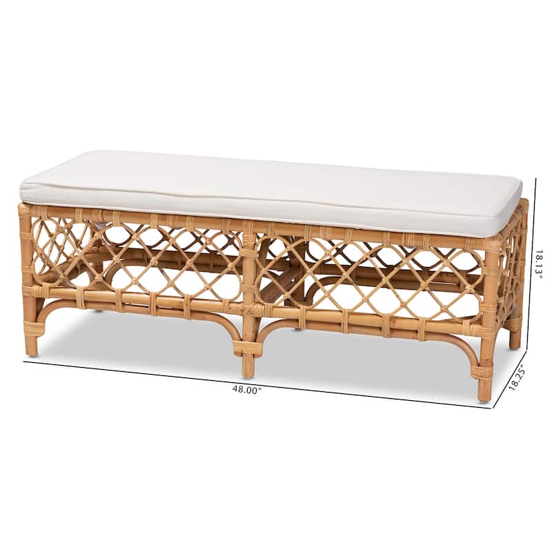 Orchard Bohemian Styled Upholstered Rattan Bench-White/Natural