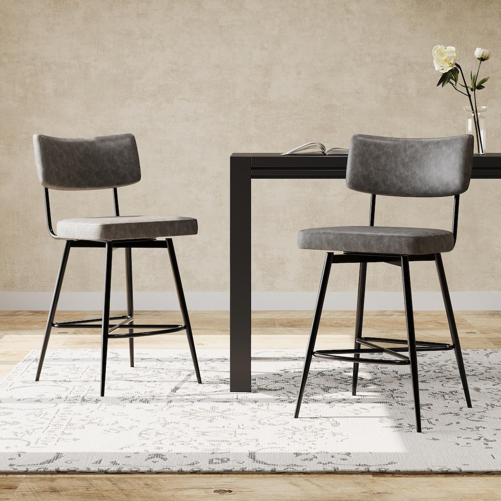 26" Retro Swivel Counter Stools Set of 2, with Iron Frame, PU Cushion & Footrest