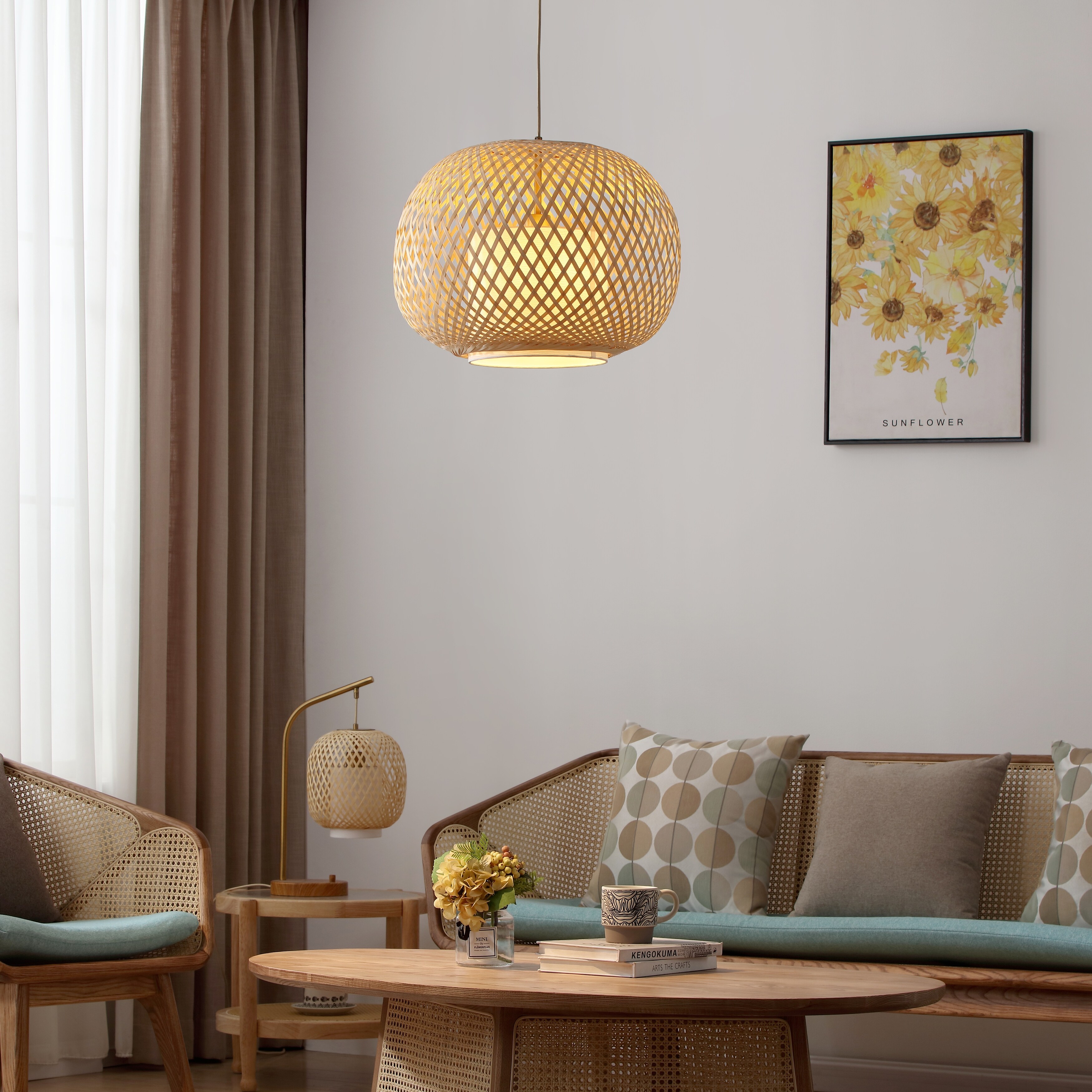 Woven bamboo pendant light top