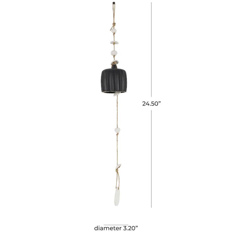 Ceramic Handmade Indoor Outdoor Windchime with Cascading White Disks - Black - Roche River Decor