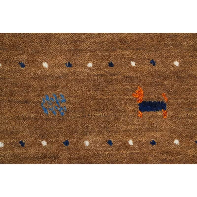 Hand Knotted Oriental 100% Wool Carpet Tribal Animal Pictorial Brown Gabbeh Area Rug - 8' 1'' X 4' 1''