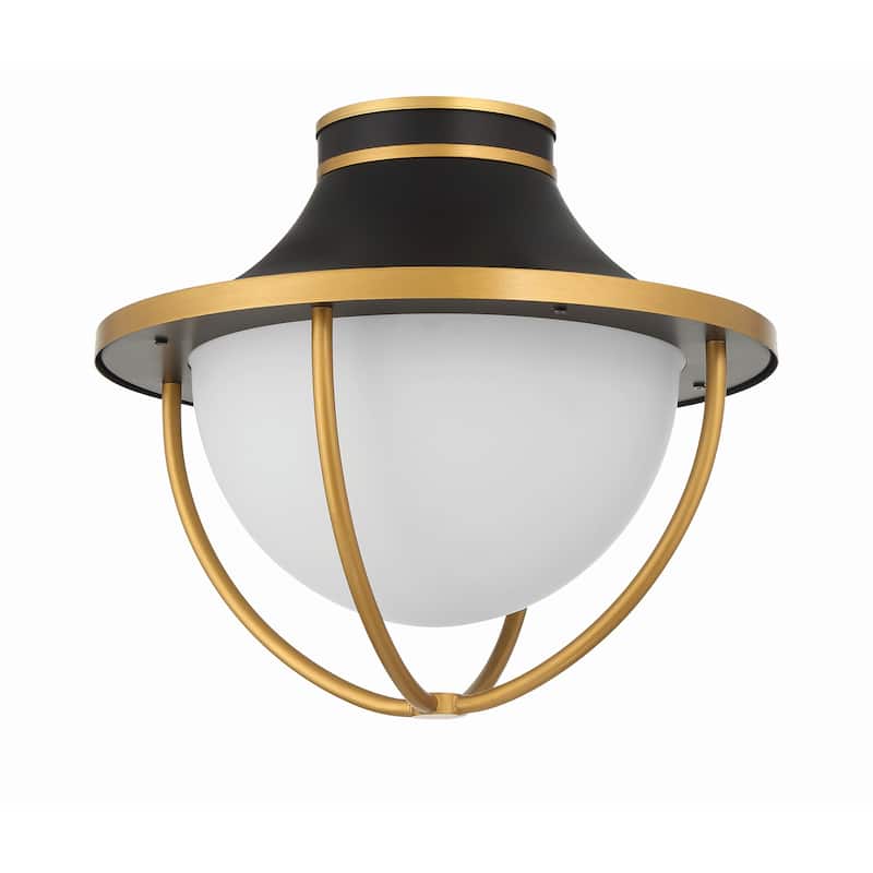 Atlas 2 Light Matte Black and Textured Gold Outdoor Semi Flush Mount - 13.5"W x 12"H x 13.5" D