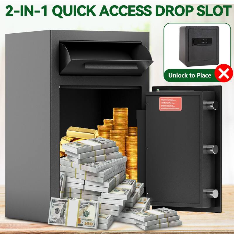 Roomfitters Electronic Depository Drop Safe with Anti-Fishing Slot, Steel Cash Box, Black