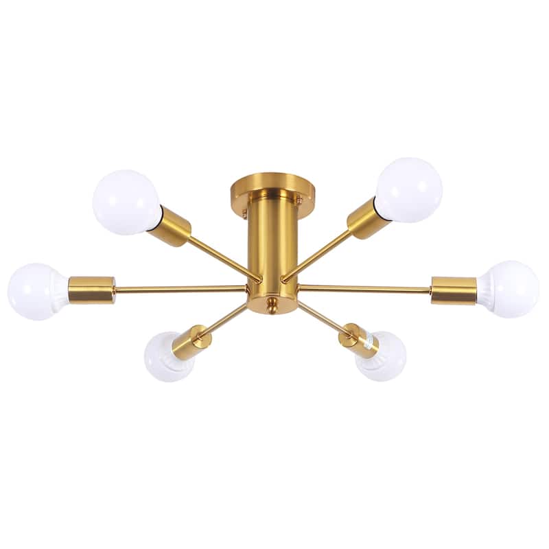 6-Light Mid Century Semi Flush Mount Chandelier for Dining Room