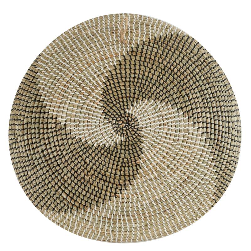 Brown Seagrass Handmade Spiral Basket Plate Home Wall Decor (Set of 3)