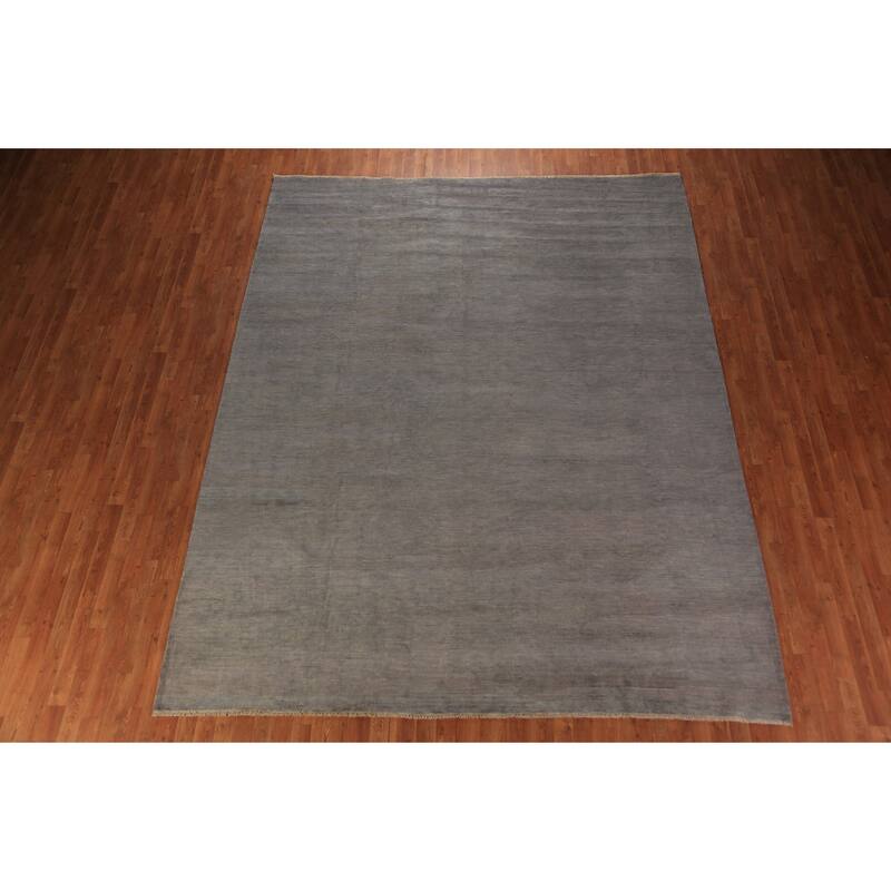 Modern Gabbeh Area Rug Hand-Knotted Grey Oriental Wool Carpet - 9'2" x 11'9"
