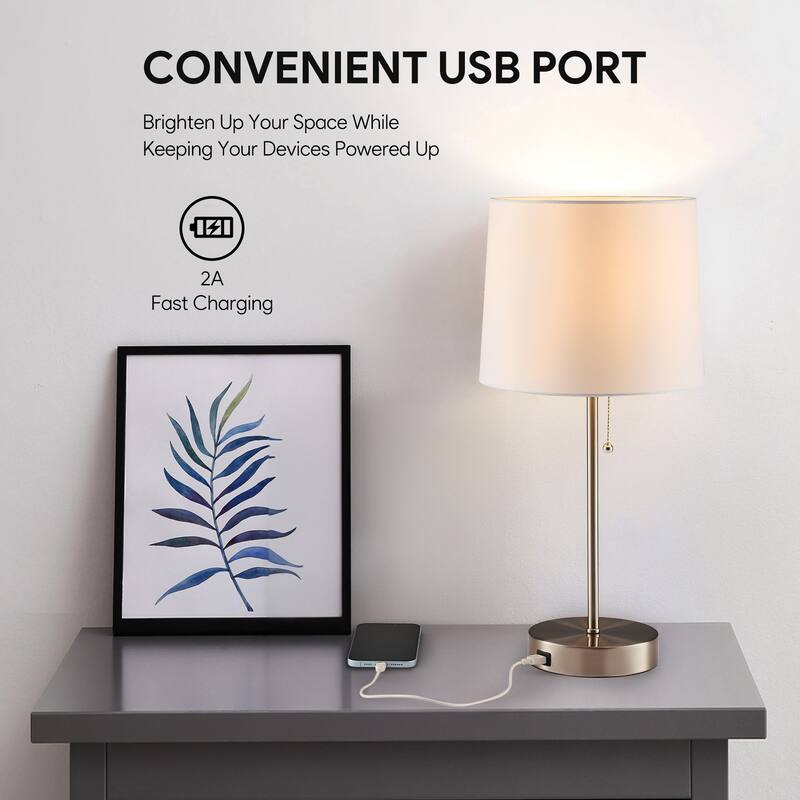 CO-Z Brushed Nickel Table Lamp with USB Set of 2