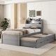 preview thumbnail 17 of 23, Twin Size Wooden LED Platform Bed with Trundle, with Storage Headboard, with Drawers Gray