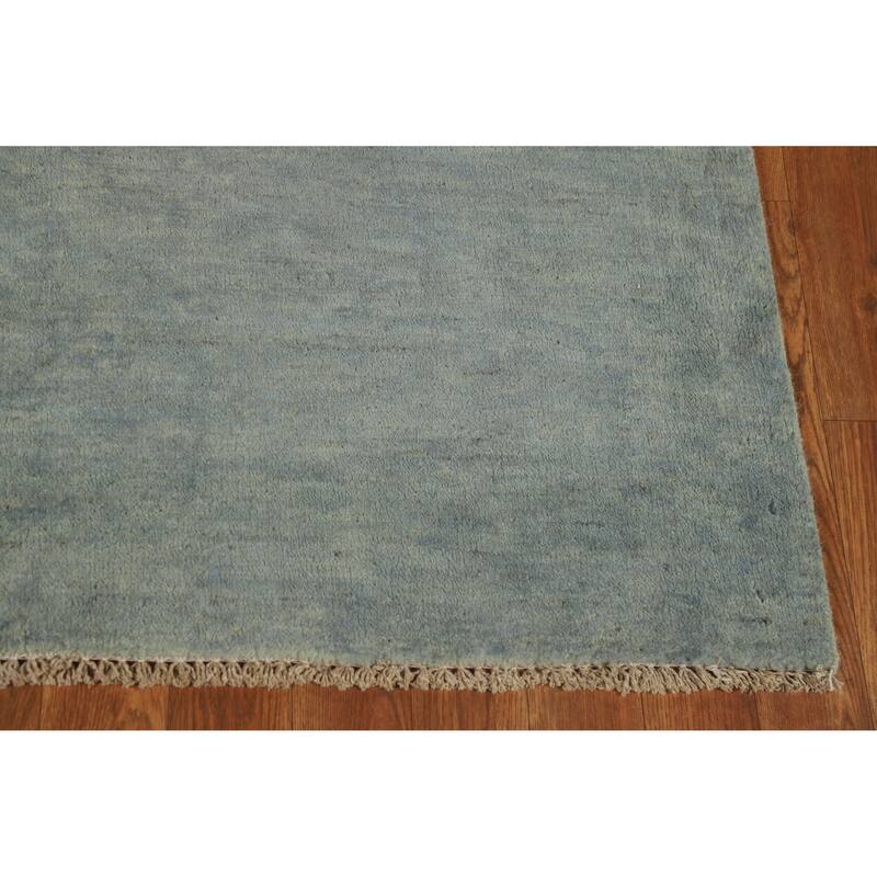 Blue Green Gabbeh Accent Modern Rug Handmade Wool Carpet - 3'11" x 4'7"