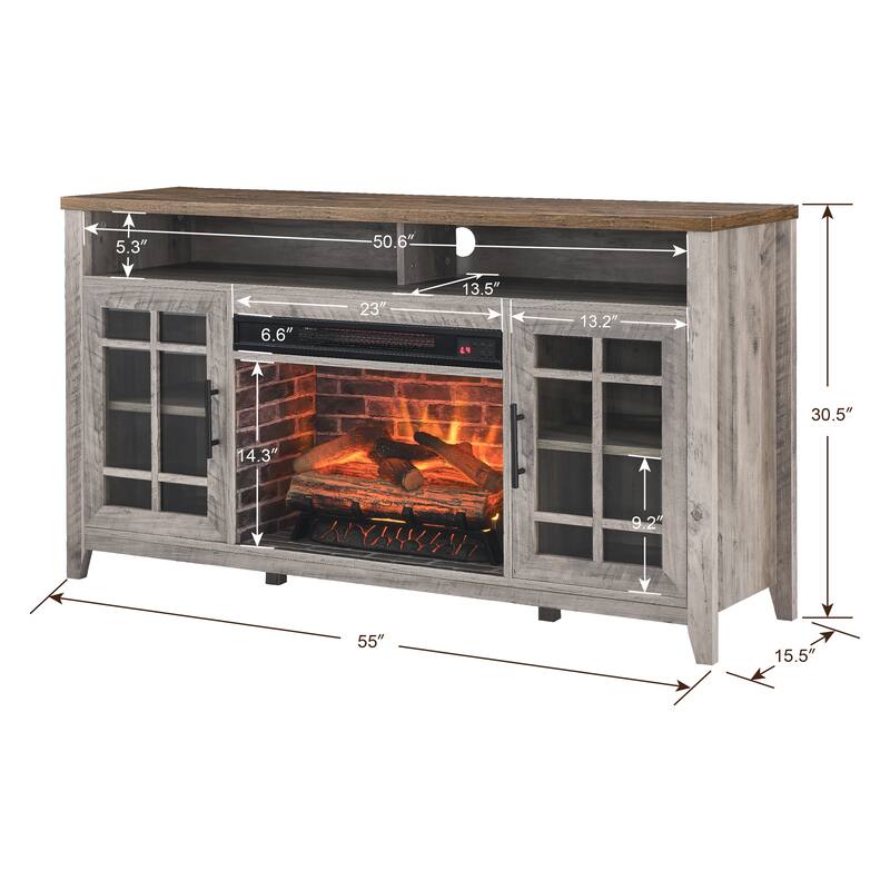 TV Media Stand with Electric Fireplace KD Inserts Heater