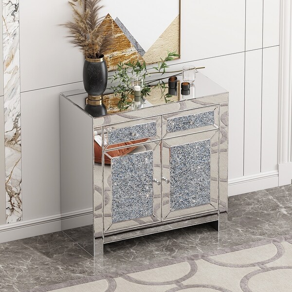 2-Door Mirrored Accent Cabinet Sideboard with Crushed 2-Door Mirrored Accent Cabinet Sideboard with Crushed