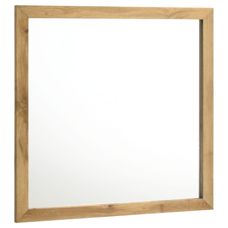 Wemy Rectangular Dresser Mirror, Flat Glass Design, Natural Pine Wood - Natural Brown Pine